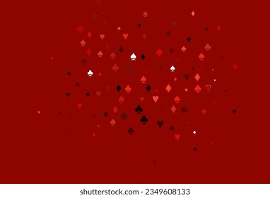 Light Red vector cover with symbols of gamble. Colored illustration with hearts, spades, clubs, diamonds. Pattern for ads of parties, events in Vegas.
