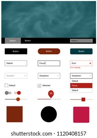 Light Red vector design ui kit with universe stars. Web ui kit with abstract gradient clouds in its header. Beautiful layout for websites, landing pages.
