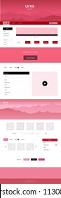 Light Red vector design ui kit with landscape. Simple Material Design Kit with colorful mountains in header. Template for landing pages of leisure.