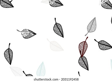 Light Red vector doodle background. Brand new colorful illustration in modern style with leaves. Hand painted design for web, leaflet, textile.