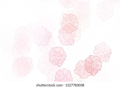 Light Red vector doodle pattern with leaves. Flowers with gradient on white background. Brand new design for your business.