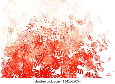 Light Red vector doodle pattern with leaves. Glitter abstract illustration with doodles and leaves. Doodle design for your web site.