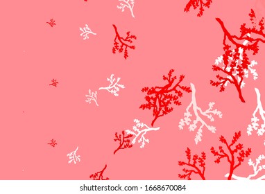 Light Red vector doodle pattern with sakura. Glitter abstract illustration with leaves and branches. Hand painted design for web, wrapping.