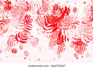 Light Red vector elegant template with leaves. Glitter abstract illustration with doodles and leaves. Brand new design for your business.