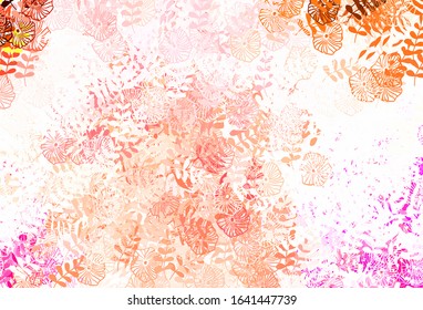 Light Red vector elegant wallpaper with leaves, flowers. Abstract illustration with leaves, flowers in doodles style. Template for backgrounds of cell phones.