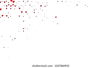 Light Red vector greeting Card Happy Valentine's Day. Pattern with isolated hearts on the white background. Colored illustration for your banner, website, advert.