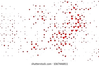 Light Red vector greeting Card Happy Valentine's Day. Pattern with isolated hearts on the white background. Colored illustration for your banner, website, advert.
