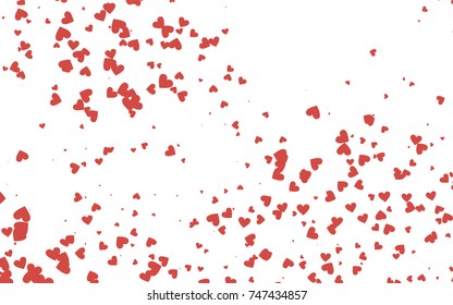 Light red vector greeting Card Happy Valentine's Day. Pattern with isolated hearts on the white background. Colored illustration for your banner, website, advert.
