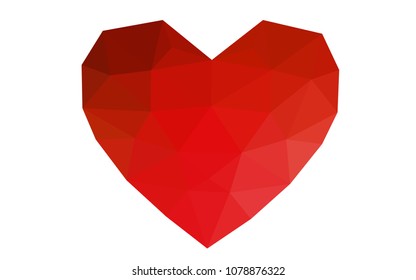 Light Red vector heart isolated on white background. Geometric rumpled triangular low poly origami style gradient graphic illustration. Polygonal design for your business.