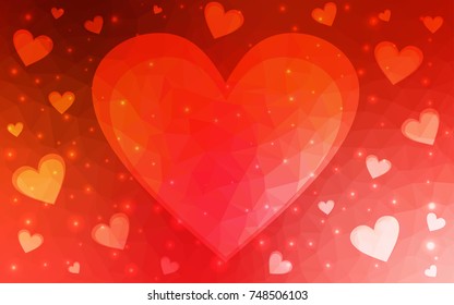 Light Red vector heart isolated on white background. Geometric rumpled triangular low poly origami style gradient graphic illustration. Polygonal design for your business.
