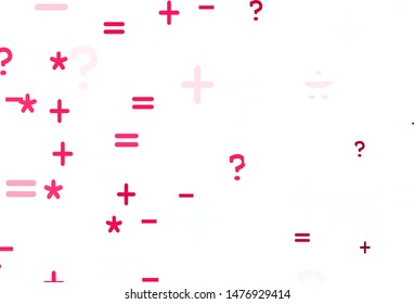 Light Red vector layout with algebra elements. Abstract illustration with colored algebra signs. Smart design for university advert.
