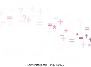 Light Red vector layout with algebra elements. Illustration with Numeral symbols on abstract template. Template for landing page of typography.
