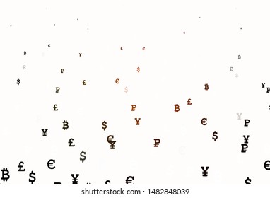 Light Red vector layout with banking symbols. Blurred design in simple style with symbols of currency. Pattern for trader ads, booklets, leaflets.