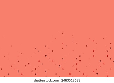 Light Red vector layout with banking symbols. Blurred design in with symbols of EUR, JPY, GBP. Template for ads of markets, loans.