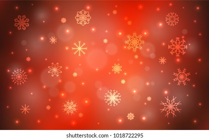 Light Red vector layout with bright snowflakes. Blurred decorative design in xmas style with snow. The pattern can be used for new year leaflets.