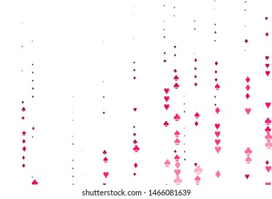 Light Red vector layout with elements of cards. Glitter abstract sketch with isolated symbols of playing cards. Pattern for booklets, leaflets of gambling houses.