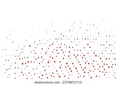 Light Red vector layout with elements of cards. Colorful gradient with signs of hearts, spades, clubs, diamonds. Template for business cards of casinos.