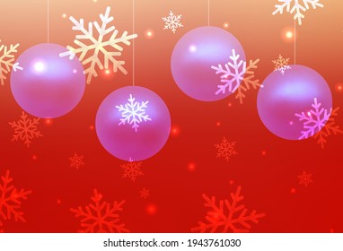 Light Red vector layout in New Year style. Illustration with gradient Christmas balls, snowflakes. Best design for a college poster, banner.
