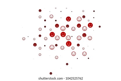 Light Red vector layout with smiling faces. Glitter abstract sketch with smiley, icons. Design for positive ad, poster, banner.