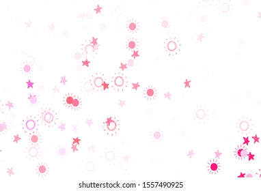 Light Red vector layout with stars, suns. Blurred decorative design in simple style with stars, suns. Best design for your ad, poster, banner.