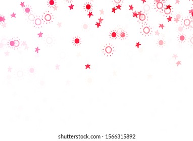 Light Red vector layout with stars, suns. Blurred decorative design in simple style with stars, suns. Best design for your ad, poster, banner.
