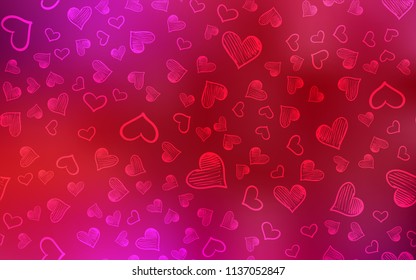 Light Red vector layout with sweet hearts. Hearts on blurred abstract background with colorful gradient. Pattern for carnival, festival romantic leaflets.