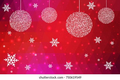 Light Red vector low poly crystal background with snowflakes. Polygon christmas design pattern . Low poly illustration of New Year celebration.