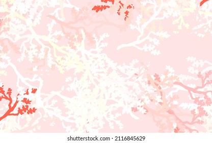 Light Red vector natural backdrop with leaves, branches. Decorative design in Indian style on white background. Elegant pattern for your brand book.