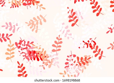 Light Red vector natural background with leaves. leaves on blurred abstract background with gradient. Pattern for wallpapers, coloring books.
