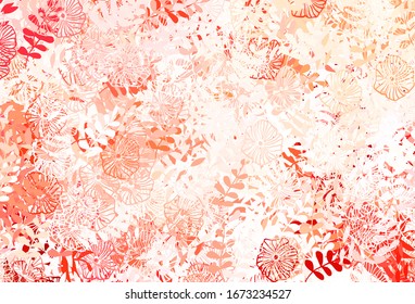 Light Red vector natural pattern with leaves, flowers. Abstract illustration with leaves, flowers in doodles style. Template for backgrounds of cell phones.