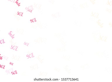 Light Red vector pattern with 30, 50, 90 percentage signs. Gradient illustration with discount signs on white backdrop. Pattern for ads, posters, banners of sales.