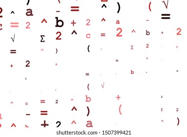 Light Red vector pattern with arithmetic signs. Modern geometrical illustration with numerals. Best design for your math college.