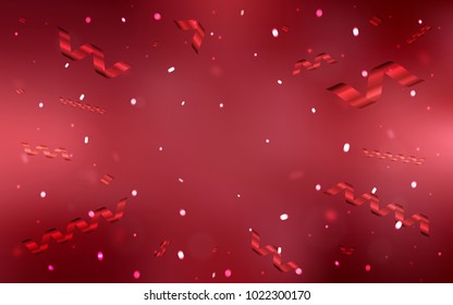 Light Red vector pattern with christmas ribbons. Glitter abstract illustration with colorful confetti, ribbons. New design for ad, poster, banner of your Party.