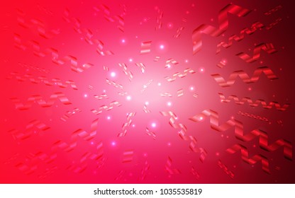 Light Red vector pattern with christmas ribbons. Glitter abstract illustration with colorful confetti, ribbons. The template can be used as a background for postcards.