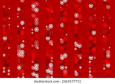 Light Red vector pattern with christmas snowflakes. Snow on blurred abstract background with gradient. New year design for your ad, poster, banner.