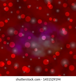 Light Red vector pattern with circles, stars. Abstract design in gradient style with bubbles, stars. Design for posters, banners.