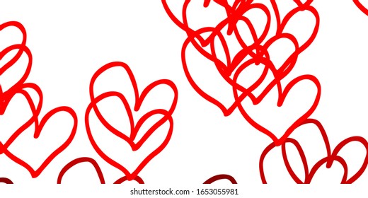 Light Red vector pattern with colorful hearts. Beautiful colored illustration with hearts in celebration style. Pattern for valentine's ad, booklets.