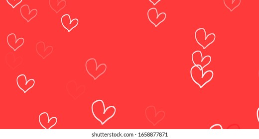 Light Red vector pattern with colorful hearts. Blurred decorative design in doodle style with hearts. Pattern for carnival, festival romantic leaflets.