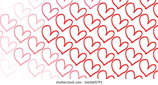 Light Red vector pattern with colorful hearts. Decorative shining illustration with hearts on abstract template. Pattern for marriage gifts, congratulations.