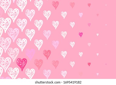 Light Red vector pattern with colorful hearts. Beautiful celebration style hearts on abstract illustration. Pattern for marriage gifts, congratulations.