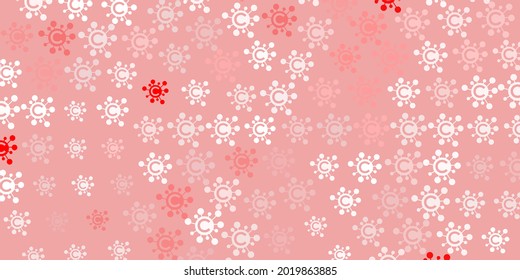 Light Red vector pattern with coronavirus elements. Smart illustration with covid signs in decorative style. Design for biohazard warning.