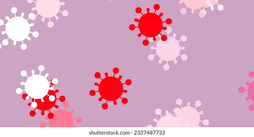 Patrón vectorial rojo claro con elementos coronavirus. Símbolos de enfermedades degradadas coloridas en un estilo simple y abstracto. Diseño para la alerta de riesgo biológico.