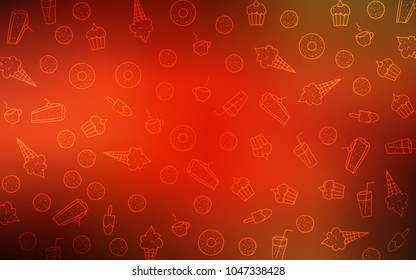 Light Red vector pattern with delicious cookies. Confections on blurred abstract background with colorful gradient. Pattern for menu of cafes and restaurants.