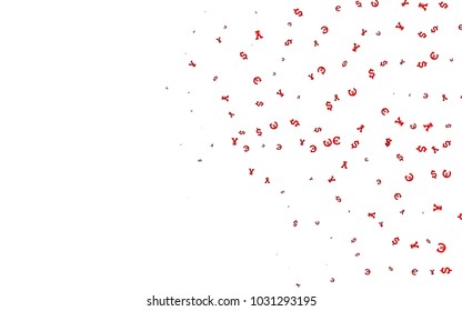 Light Red vector pattern with Euro, Dollar, Yen. Colored symbols of all currency on white background. Smart design for your business advert of economic, wealth.
