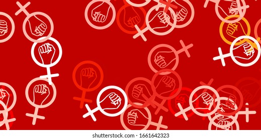 Light Red vector pattern with feminism elements. Illustration with signs of women's strength and power. Background for International Women’s Day.