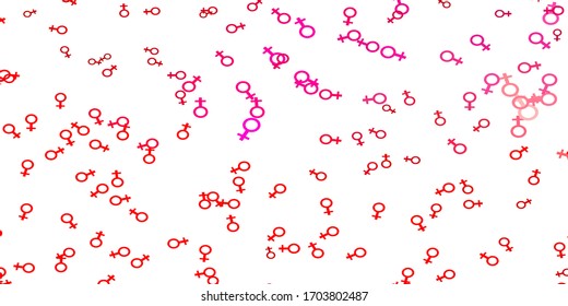 Light Red vector pattern with feminism elements. Simple design in abstract style with women’s rights activism. Best design for your business.