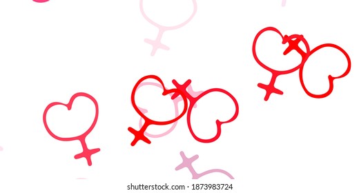 Light Red vector pattern with feminism gender sign elements. Illustration with signs of women's strength and power. Background for International Women’s Day.