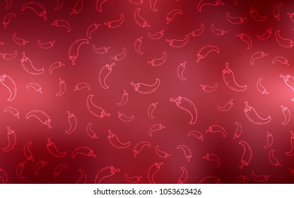 Light Red vector pattern with fresh peppers. Illustration with set of fresh peppers in doodle style. Design for ad, poster, banner of cafes or restaurants.