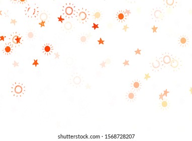 Light Red vector pattern with simple suns, stars. Glitter abstract illustration with colored stars, suns. Template for cosmic backgrounds.