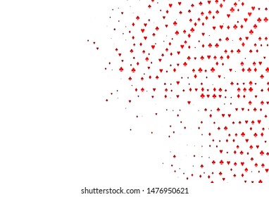 Light Red vector pattern with symbol of cards. Colorful gradient with signs of hearts, spades, clubs, diamonds. Pattern for leaflets of poker games, events.
